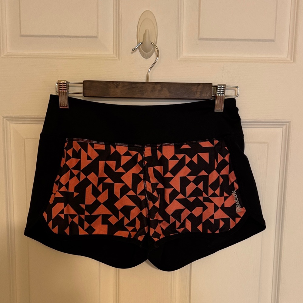 Reebok Women's Black and Pink Patterned Athletic Shorts
